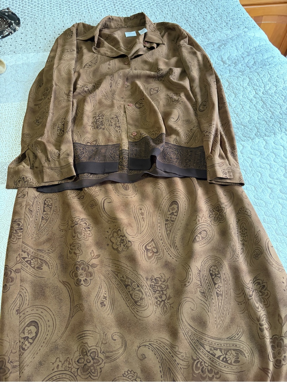 Two-Piece Paisley Skirt Set in Brown Emma James Vintage